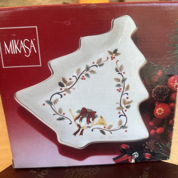 Mikasa Porcelain 8" Holiday Christmas Tree Candy Dish GOLD NIB  Trinket Holiday - Picture 6 of 7